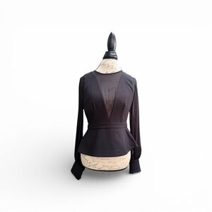 BCBGMaxAzria Black Sheer Panel Blouse